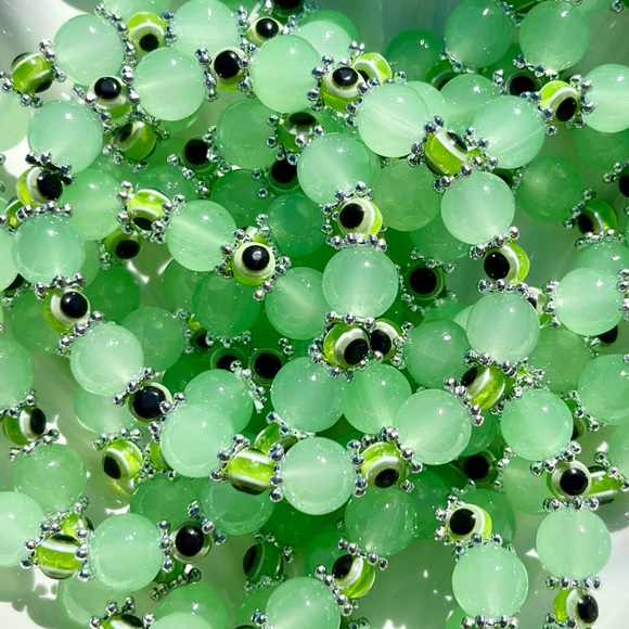 Artisan Jewelry - Lime Green Glass Beaded Bracelets With Evil Eye Beads NWOT